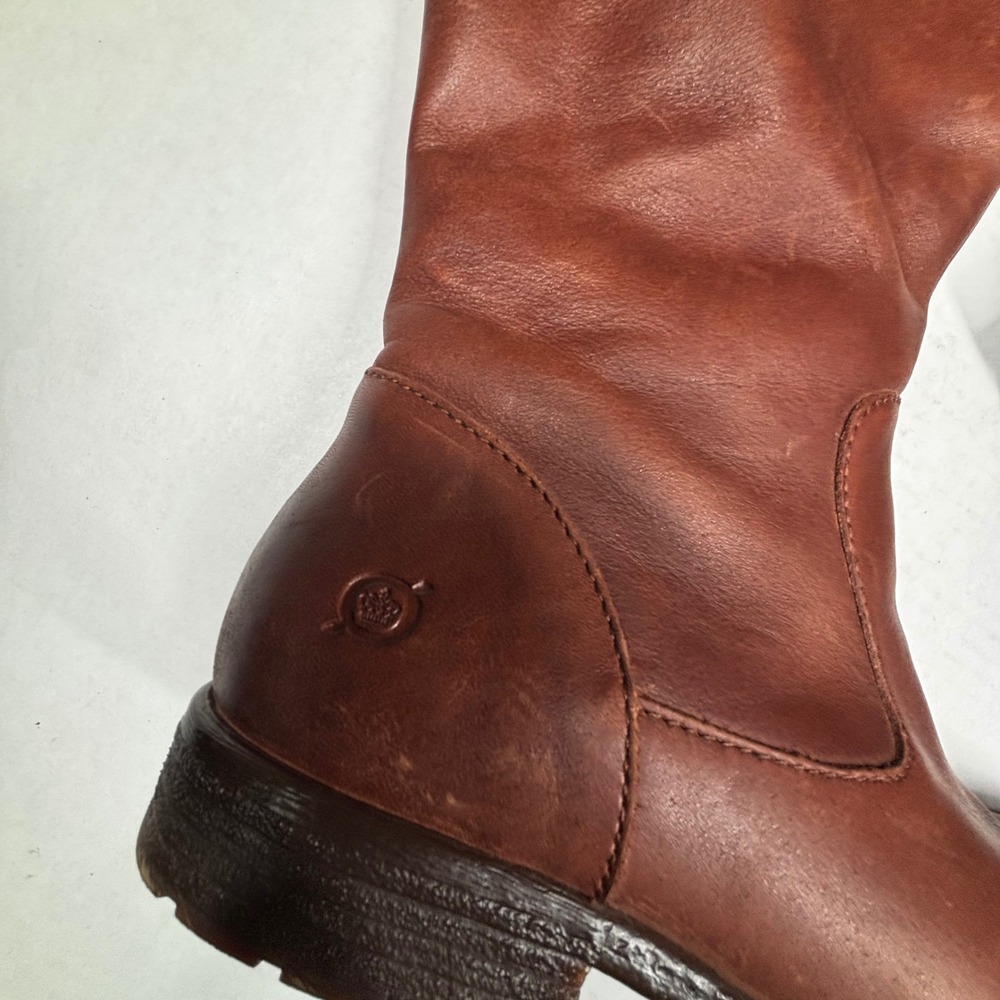 Born Brown‎ Leather Tall Riding Boots Womens 9M Cognac Plaid Lined F71062 EUC - Picture 11 of 12